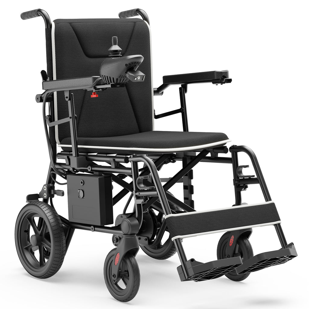 Morrean Portable Electric Wheelchair for Adults, All Terrain Motorized Wheelchair for Seniors with Detachable Battery, Airline Approved