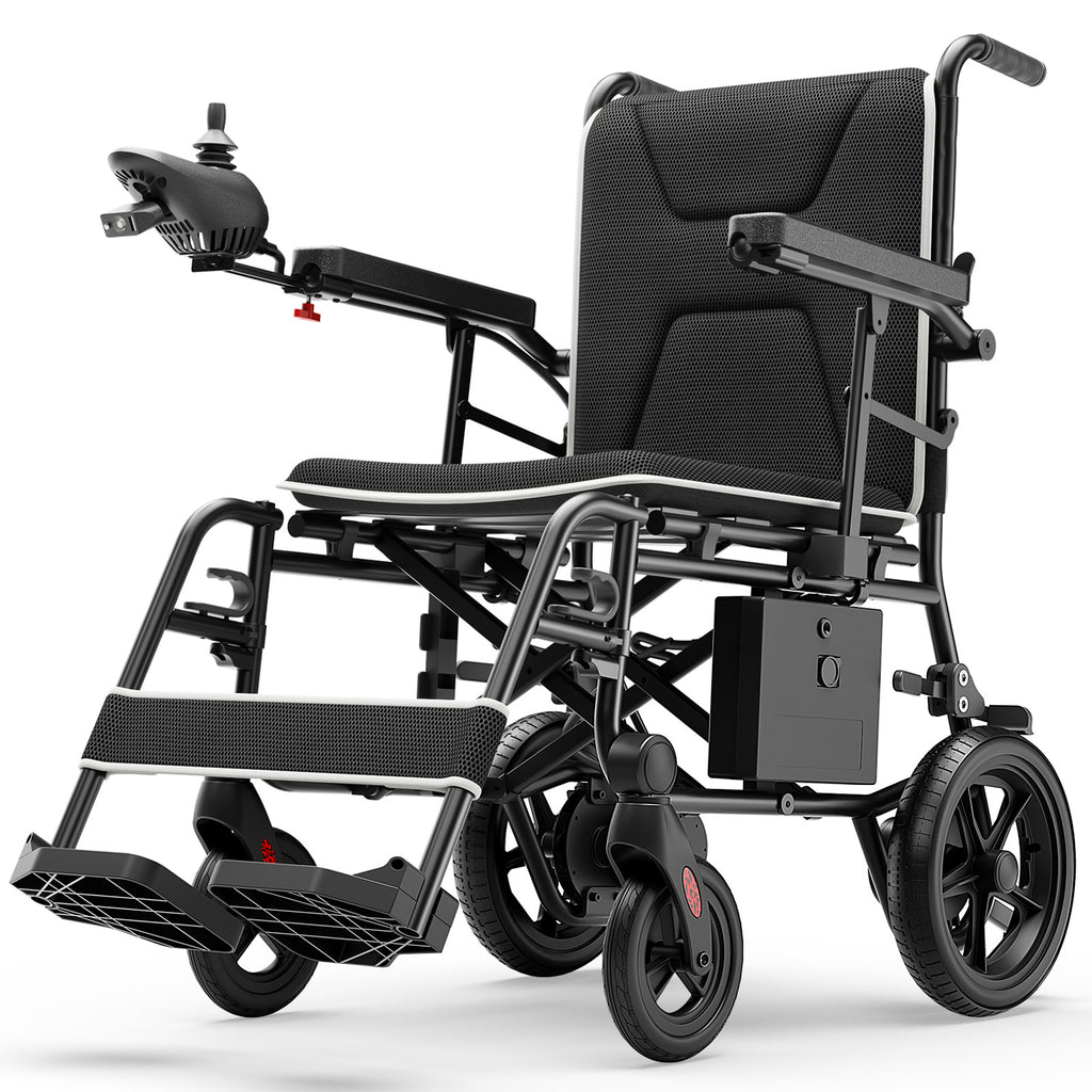 Morrean Portable Electric Wheelchair for Adults, All Terrain Motorized Wheelchair for Seniors with Detachable Battery, Airline Approved
