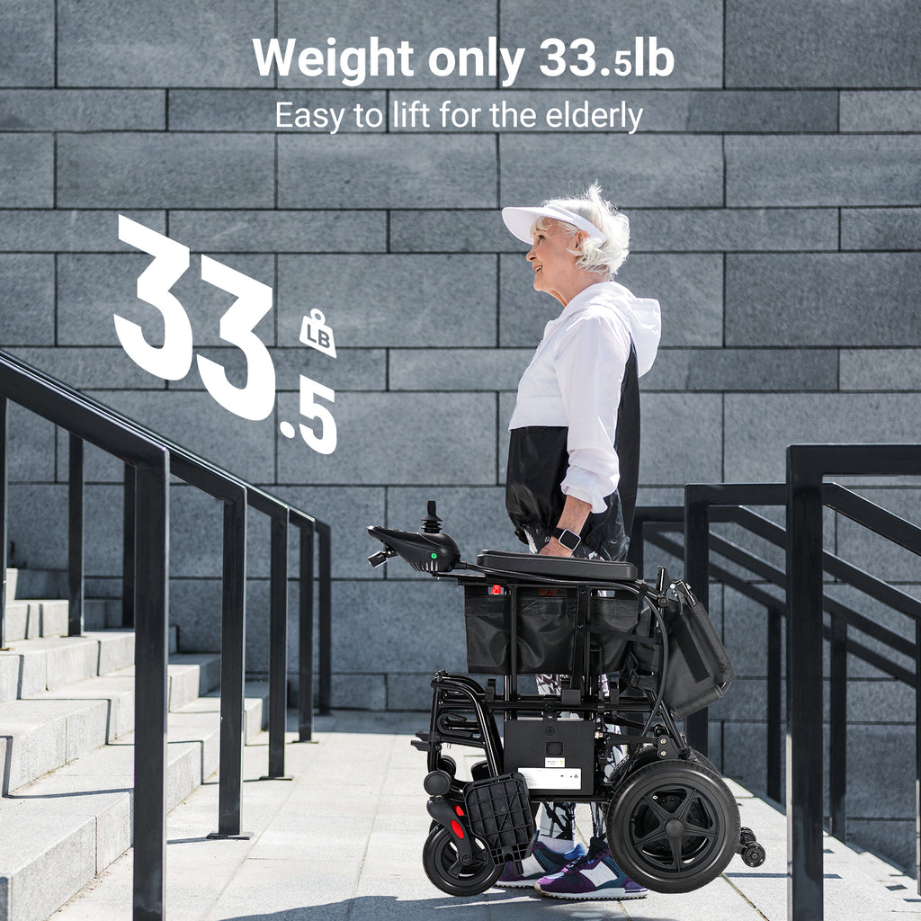 Morrean Portable Electric Wheelchair for Adults, All Terrain Motorized Wheelchair for Seniors with Detachable Battery, Airline Approved