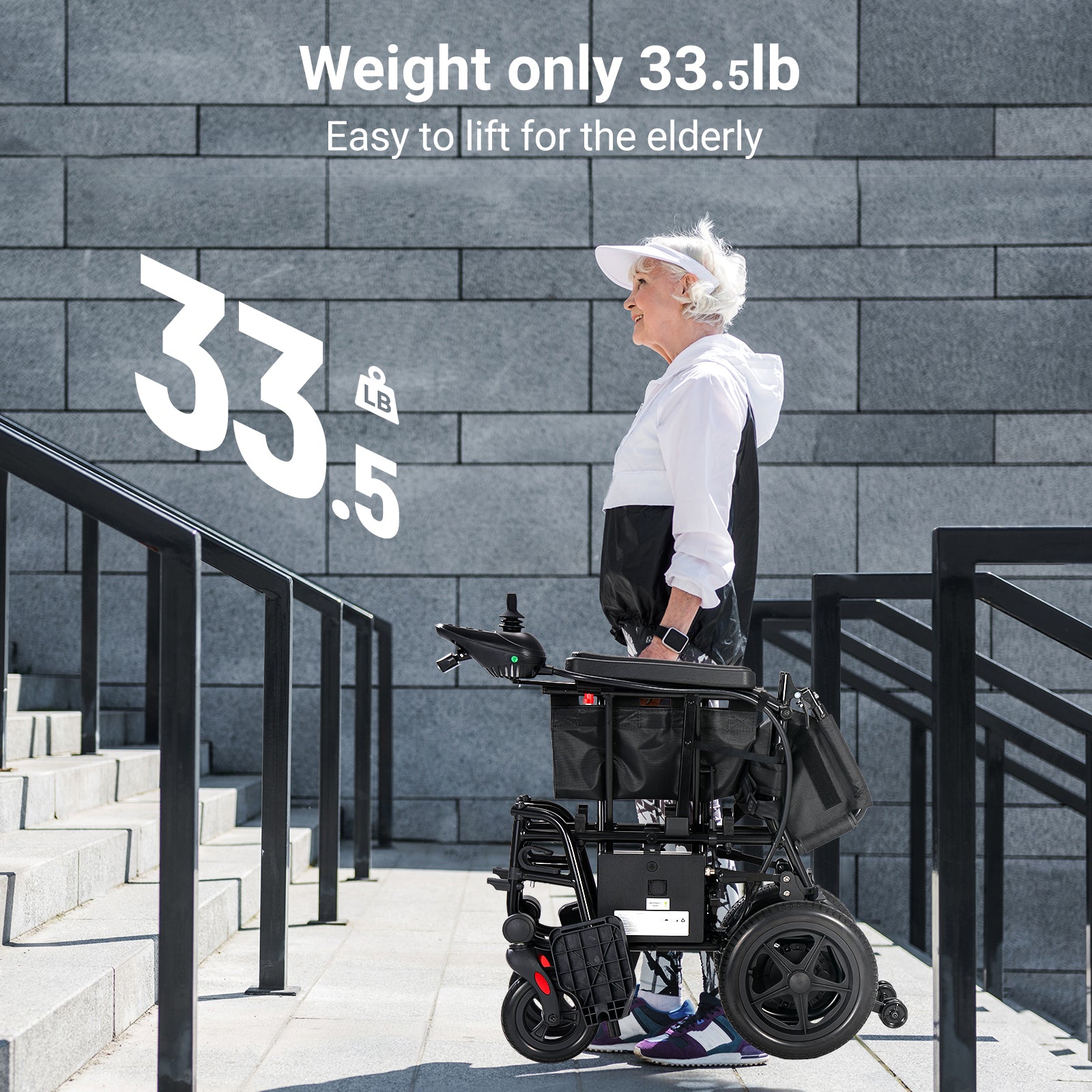 Morrean Portable Electric Wheelchair for Adults, All Terrain Motorized Wheelchair for Seniors with Detachable Battery, Airline Approved