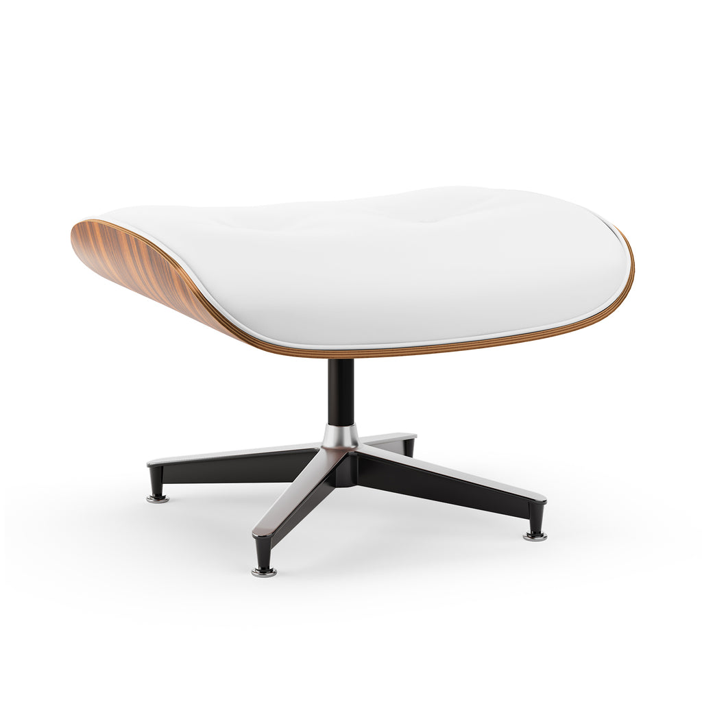 Cottinch Mid Century Chaise Lounge Chair with Ottoman, Modern PU Leather Accent Chair Swivel Armchair with Metal Base for Living Room, Top PU Leather, Rosewood White