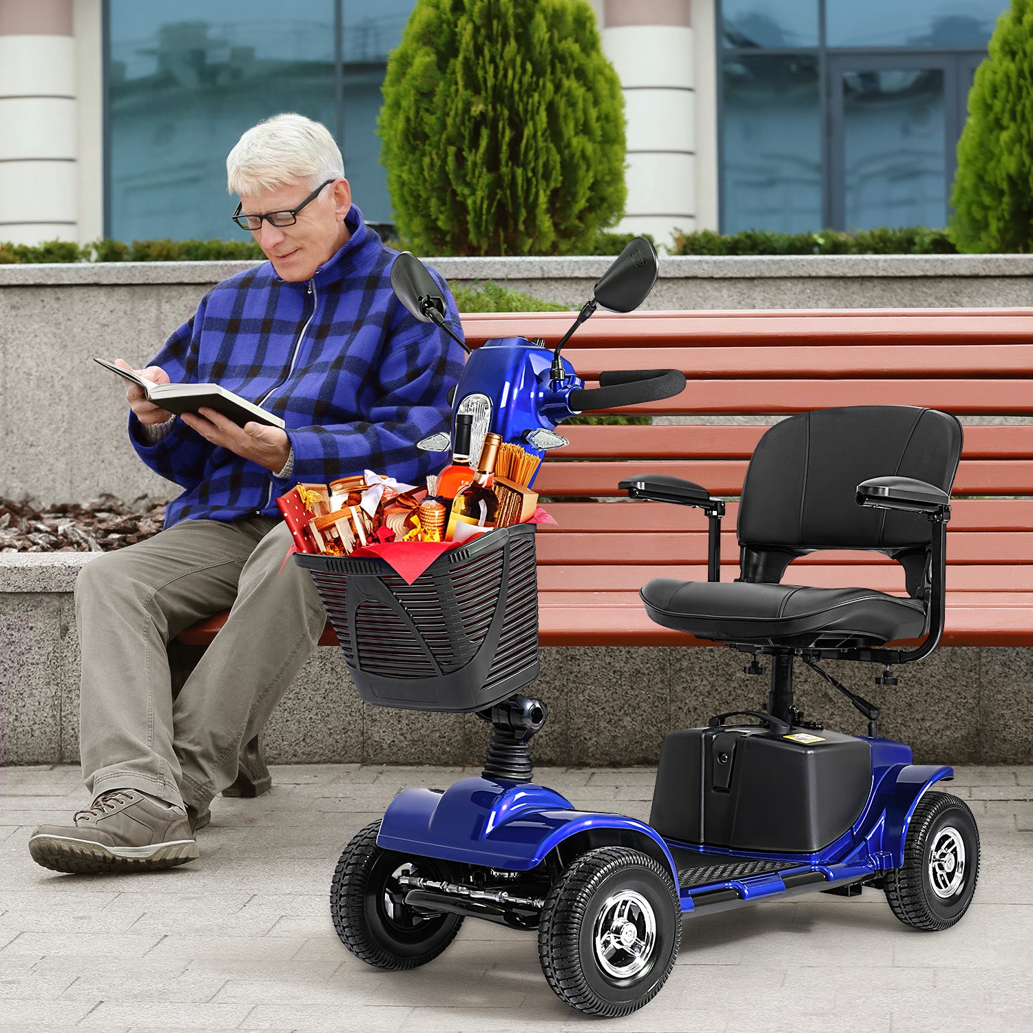 Fimdoc Upgrade 4 Wheel Mobility Scooter for Seniors, Foldable Powered Mobile Wheelchair for Adult 330lbs, Blue