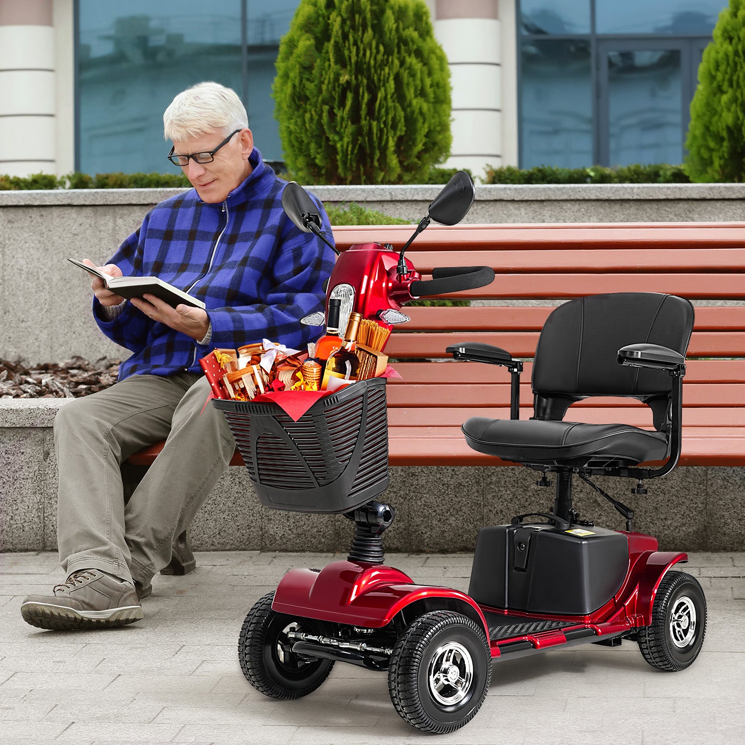 Morrean 4 Wheel Electric Powered Mobility Scooter for Seniors for Travel, Adults, Elderly, Red
