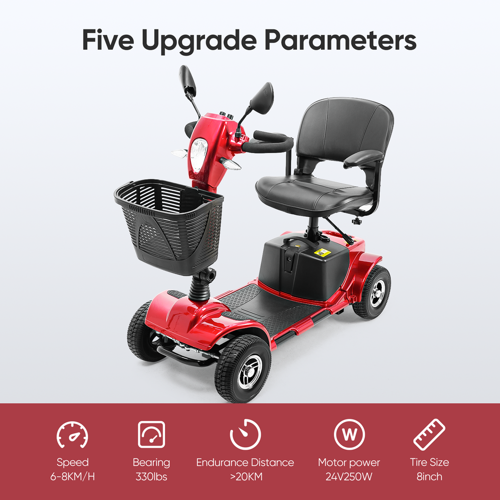 Morrean 4 Wheel Electric Powered Mobility Scooter for Seniors for Travel, Adults, Elderly, Red