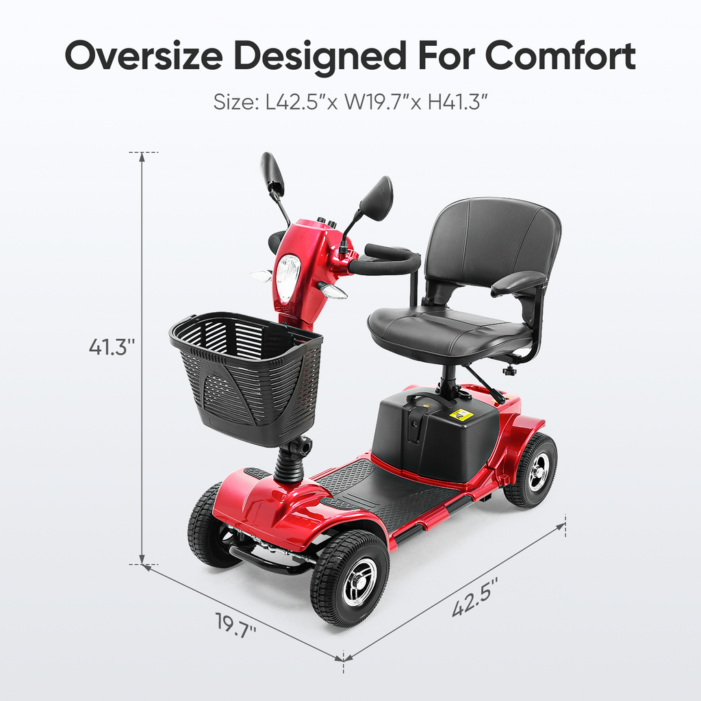 Morrean 4 Wheel Electric Powered Mobility Scooter for Seniors for Travel, Adults, Elderly, Red