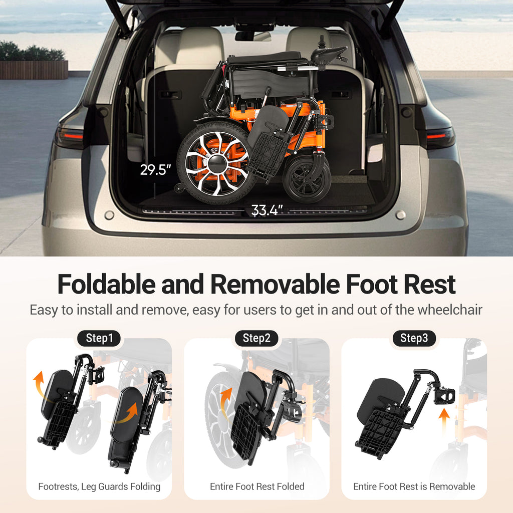 Morrean Reclining Electric Wheelchair, Foldable Motorized Wheelchair for Adults Seniors, 20 Miles Range,500W Motors