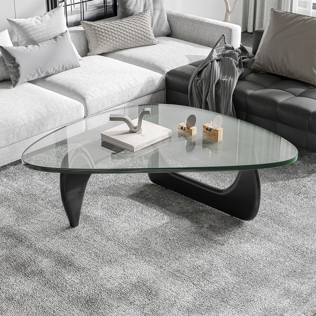Cottinch 50" Triangle Glass Coffee Table with Wood Base for Living Room Office