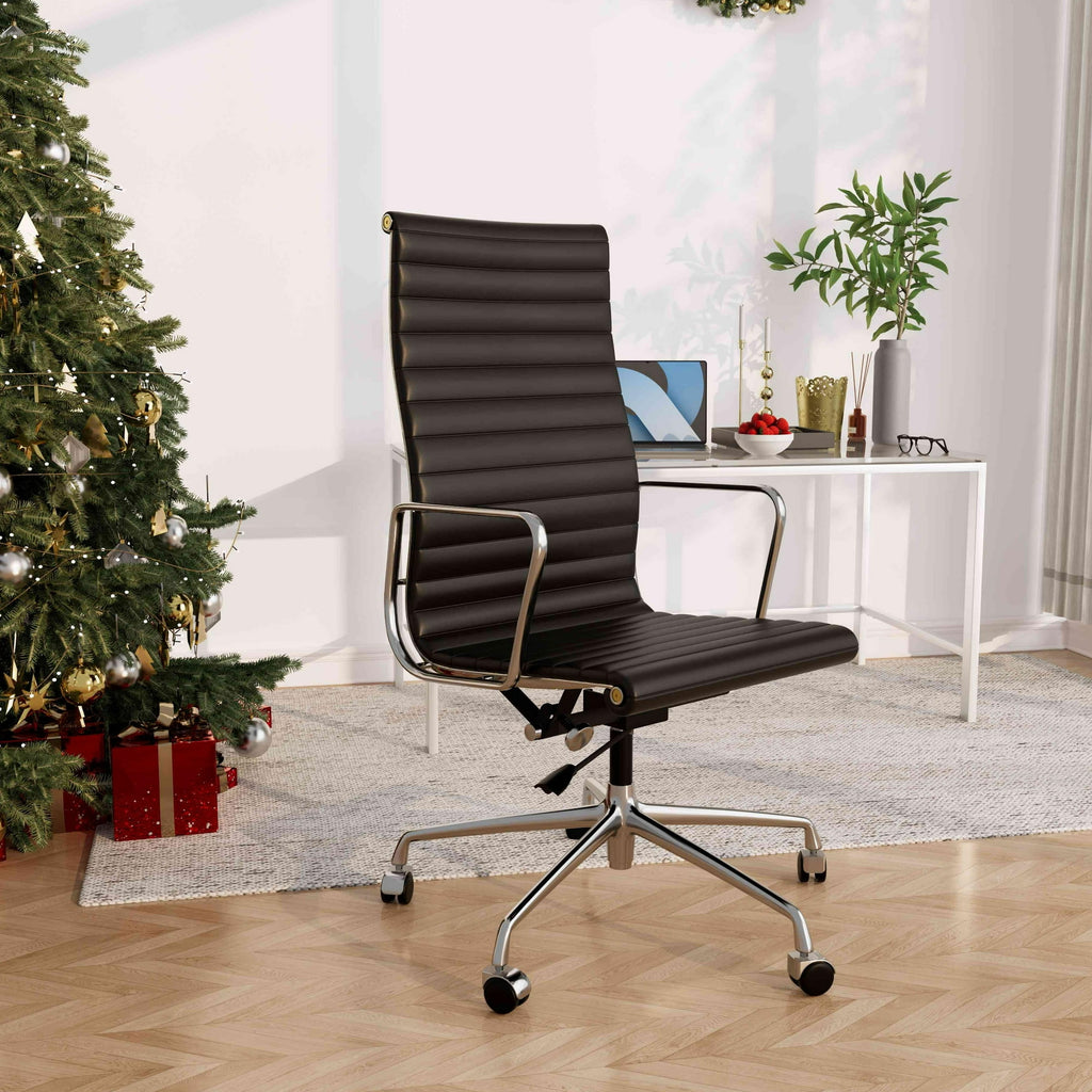 Cottinch Ribbed Genuine Leather Office Chair, Adjustable Ergonomic Computer Chair for Home Office Use