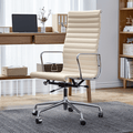 Cottinch Ribbed Genuine Leather Office Chair, Adjustable Ergonomic Computer Chair for Home Office Use