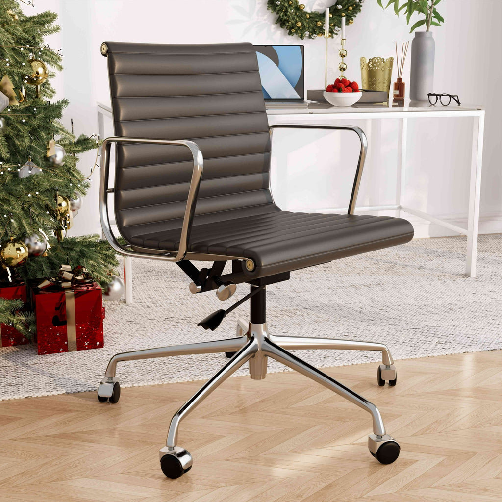 Cottinch Ribbed Genuine Leather Office Chair, Adjustable Ergonomic Computer Chair for Home Office Use