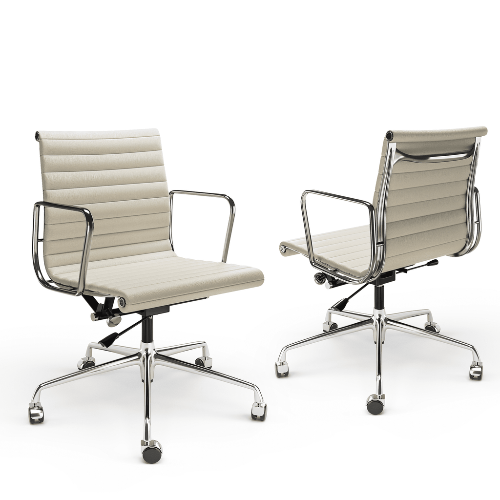 Cottinch Ribbed Genuine Leather Office Chair, Adjustable Ergonomic Computer Chair for Home Office Use