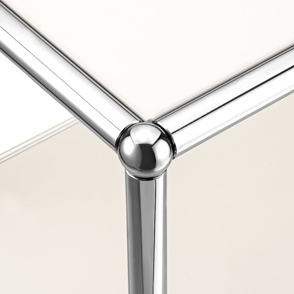 Cottinch 2-Tier Accent Cabinet,Metal Storage Cabinets with 2 Doors,Open Shelf,Freestanding Organizer for Living Room,White