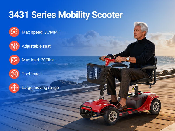 Morrean 4 Wheels Mobility Scooter, Electric Powered Wheelchair Device for Travel, Best Gift for Elderly