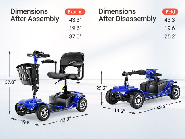 Verpal Upgrade 4 Wheels Mobility Scooter for Seniors, Foldable Electric Powered Mobility Wheelchair for Adult, 350lbs