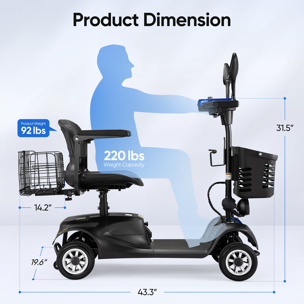 VERPAL Upgrade 4 Wheels Mobility Scooter for Seniors, Foldable Electric Powered Mobility Wheelchair Devic for Travel, 275lbs, Blue