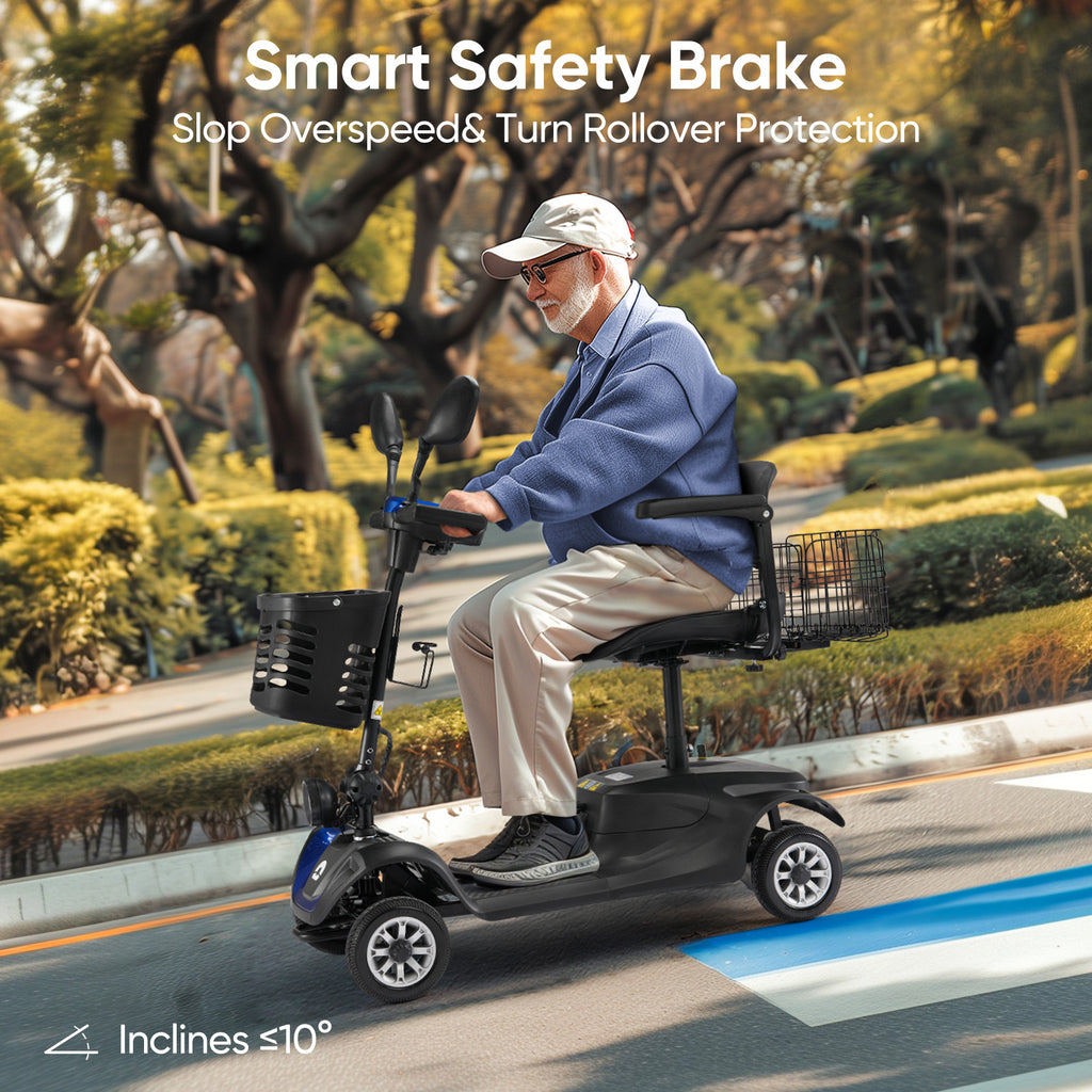 VERPAL Upgrade 4 Wheels Mobility Scooter for Seniors, Foldable Electric Powered Mobility Wheelchair Devic for Travel, 275lbs, Blue