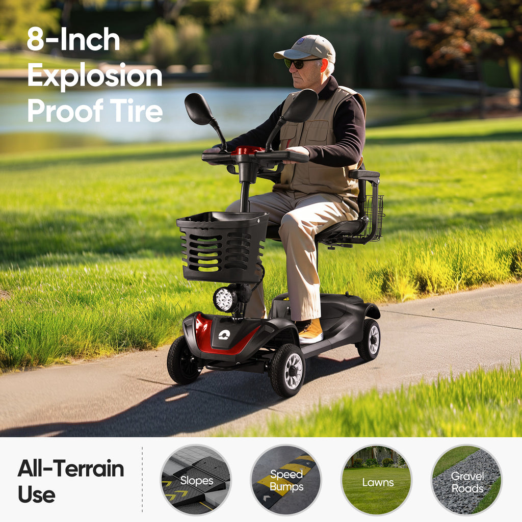 FIMDOC Upgrade 4 Wheels Mobility Scooter for Seniors, Foldable Electric Powered Mobility Wheelchair Devic for Travel, 275lbs, Red
