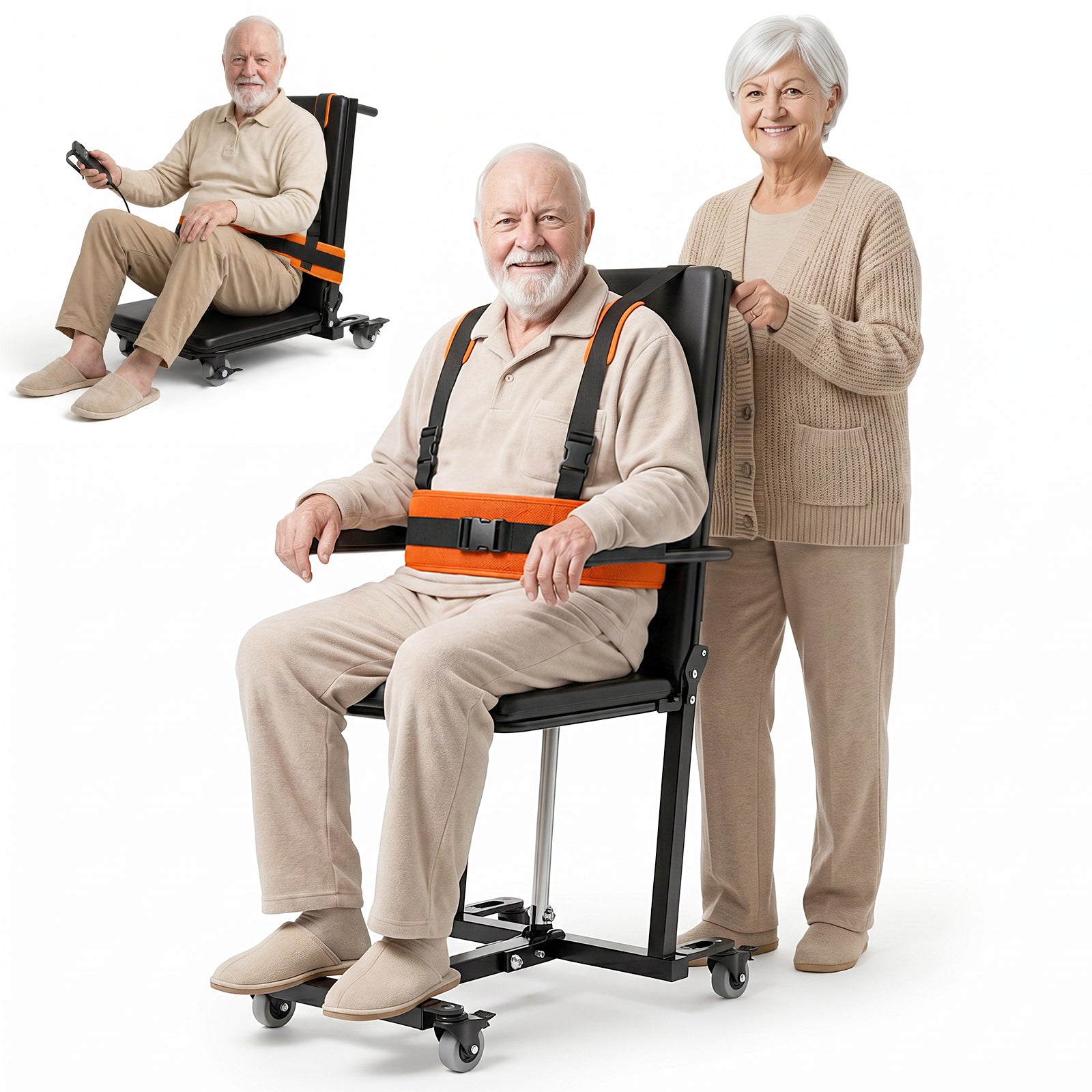 VERPAL Electric Patient Lift Transfer Chair for Elderly Falls, Floor Lift Chair with T-stabilized Base, Support Up to 440 LBS