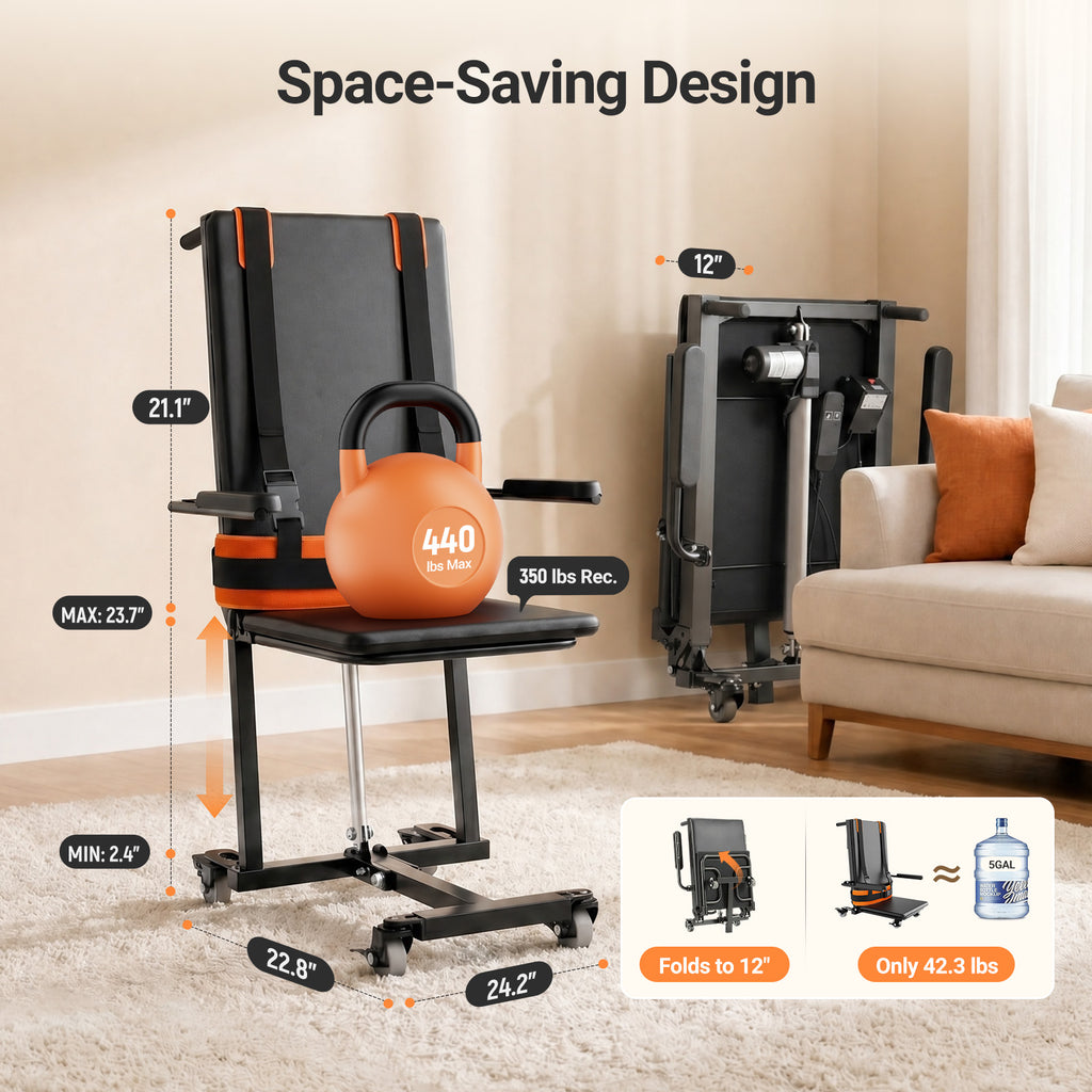 VERPAL Electric Patient Lift Transfer Chair for Elderly Falls, Floor Lift Chair with T-stabilized Base, Support Up to 440 LBS