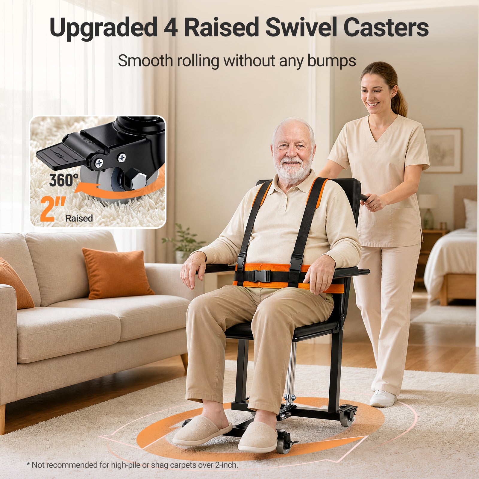 VERPAL Electric Patient Lift Transfer Chair for Elderly Falls, Floor Lift Chair with T-stabilized Base, Support Up to 440 LBS