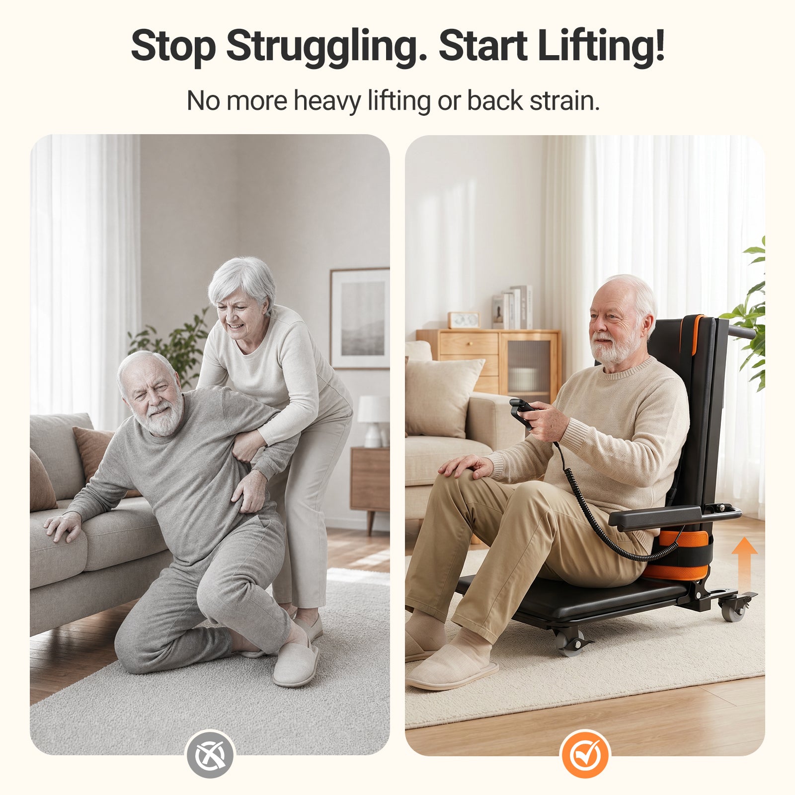 VERPAL Electric Patient Lift Transfer Chair for Elderly Falls, Floor Lift Chair with T-stabilized Base, Support Up to 440 LBS