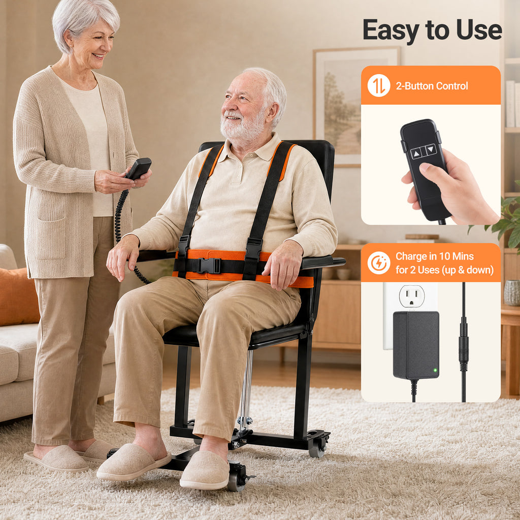 VERPAL Electric Patient Lift Transfer Chair for Elderly Falls, Floor Lift Chair with T-stabilized Base, Support Up to 440 LBS