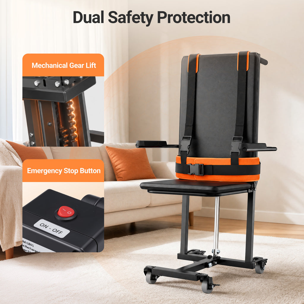 VERPAL Electric Patient Lift Transfer Chair for Elderly Falls, Floor Lift Chair with T-stabilized Base, Support Up to 440 LBS