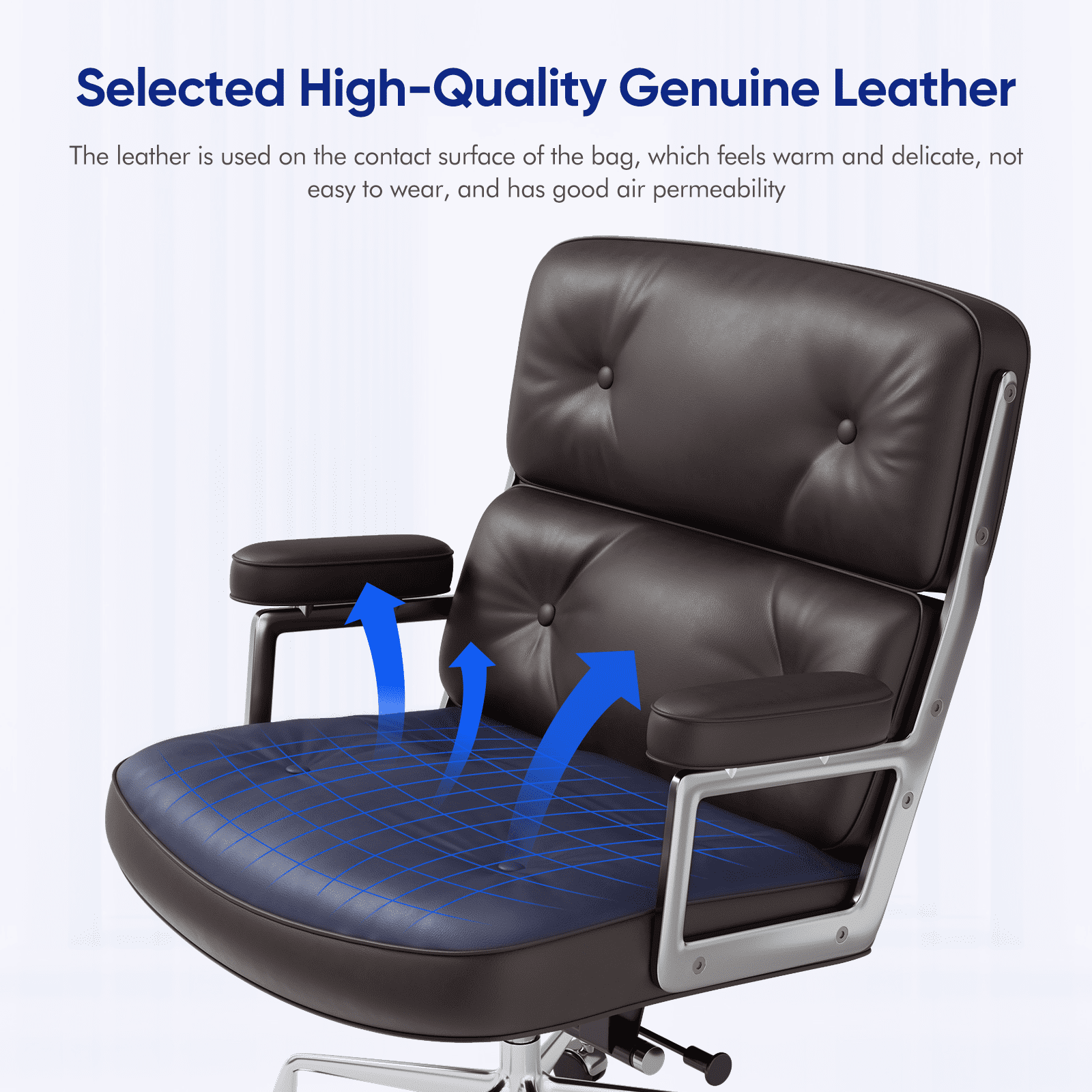 Cottinch Mid Back Genuine Leather Office Chair, Adjustable Height and Liftable Swivel Computer Chair with Rolling Casters for Home Office Use