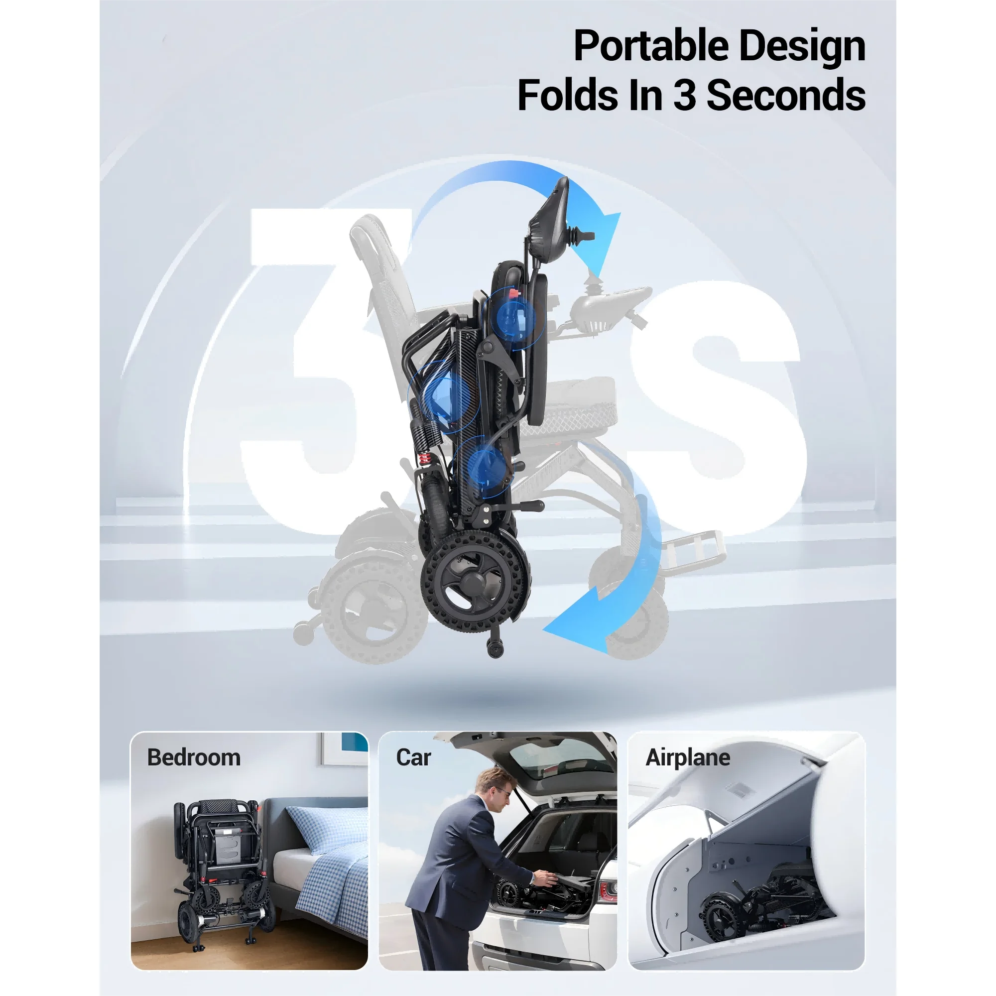 Morrean Lightweight Electric Wheelchair 15 Miles Range,Up to 300lb, 18.5" Padded Seat,All Terrain Foldable Motorized Wheelchairs for Seniors