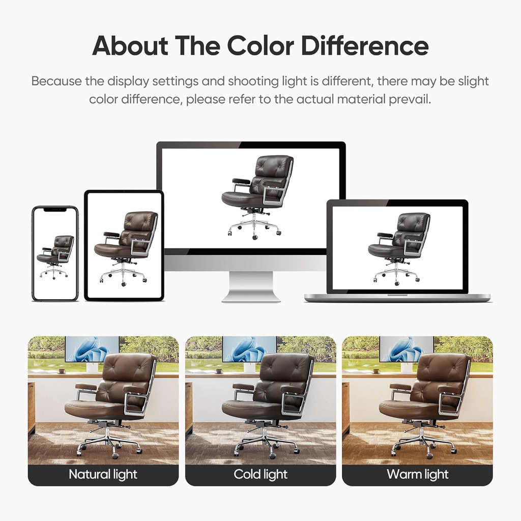 Cottinch Mid Back Genuine Leather Office Chair, Adjustable Height and Liftable Swivel Computer Chair with Rolling Casters for Home Office Use