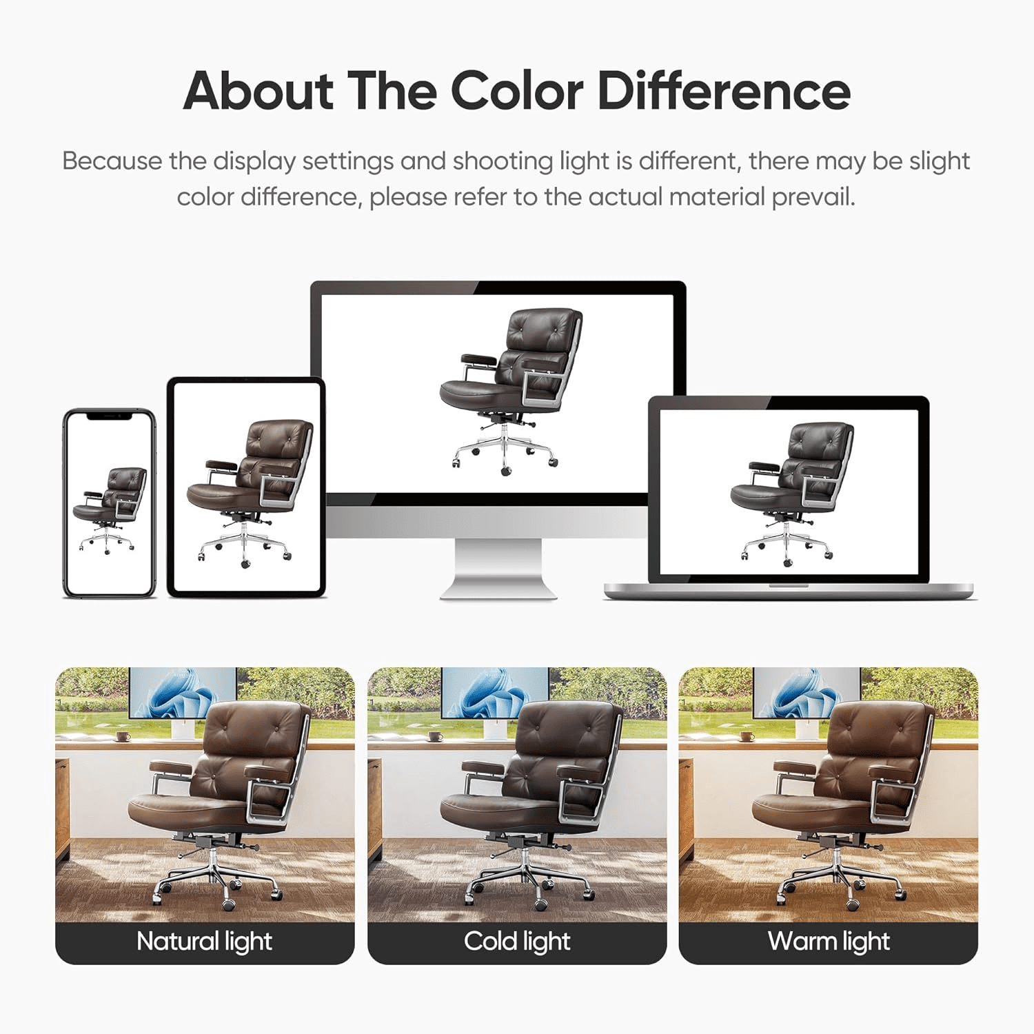 Cottinch Mid Back Genuine Leather Office Chair, Adjustable Height and Liftable Swivel Computer Chair with Rolling Casters for Home Office Use