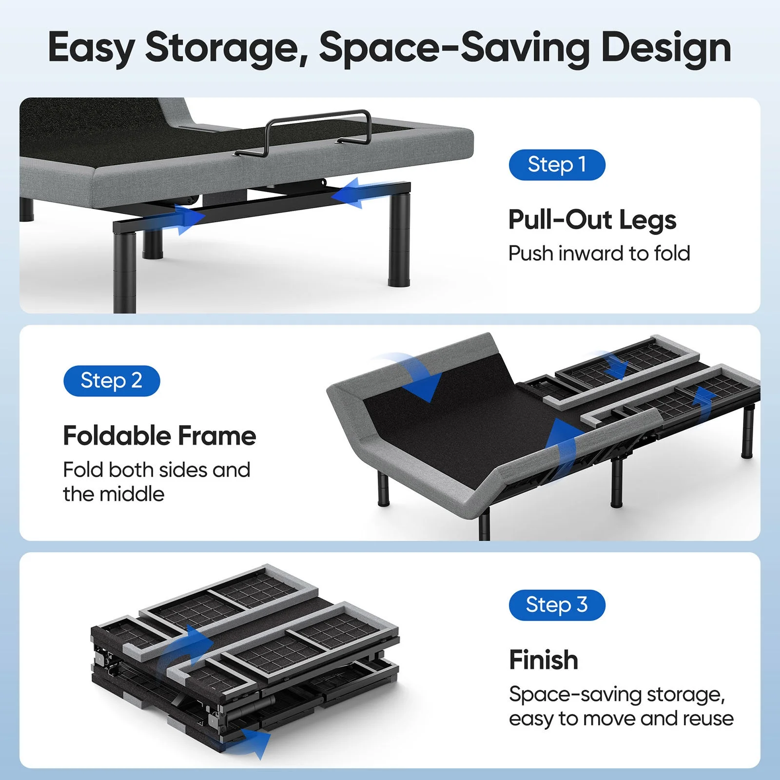 Raffle Pinker Adjustable Queen Bed Frame Electric Power Metal Bed Base,Remote Control,Head & Foot Incline,1000lb Support,Black