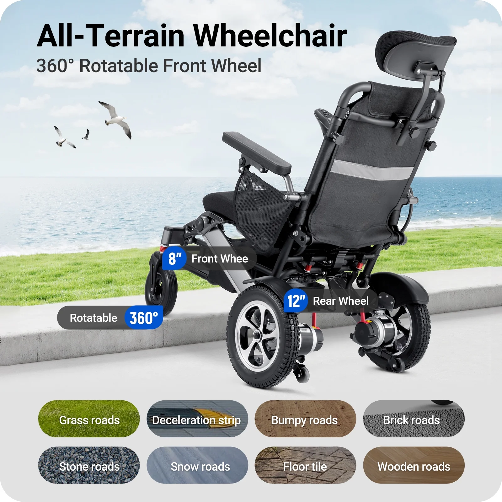 Wefree Reclining Electric Wheelchair 15+ Miles Range,Foldable Motorized Wheelchairs for Adults Seniors,500W Motors,All Terrain Motorized Wheelchair