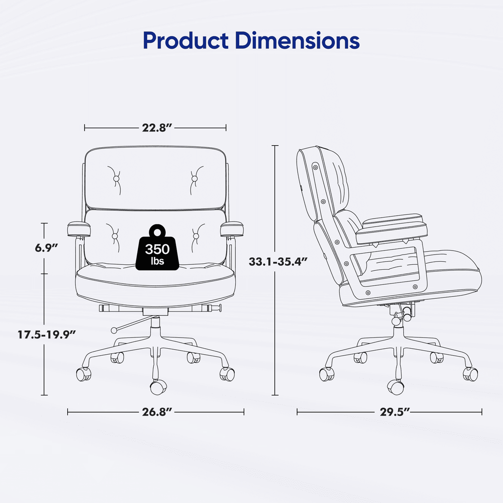 Cottinch Mid Back Genuine Leather Office Chair, Adjustable Height and Liftable Swivel Computer Chair with Rolling Casters for Home Office Use