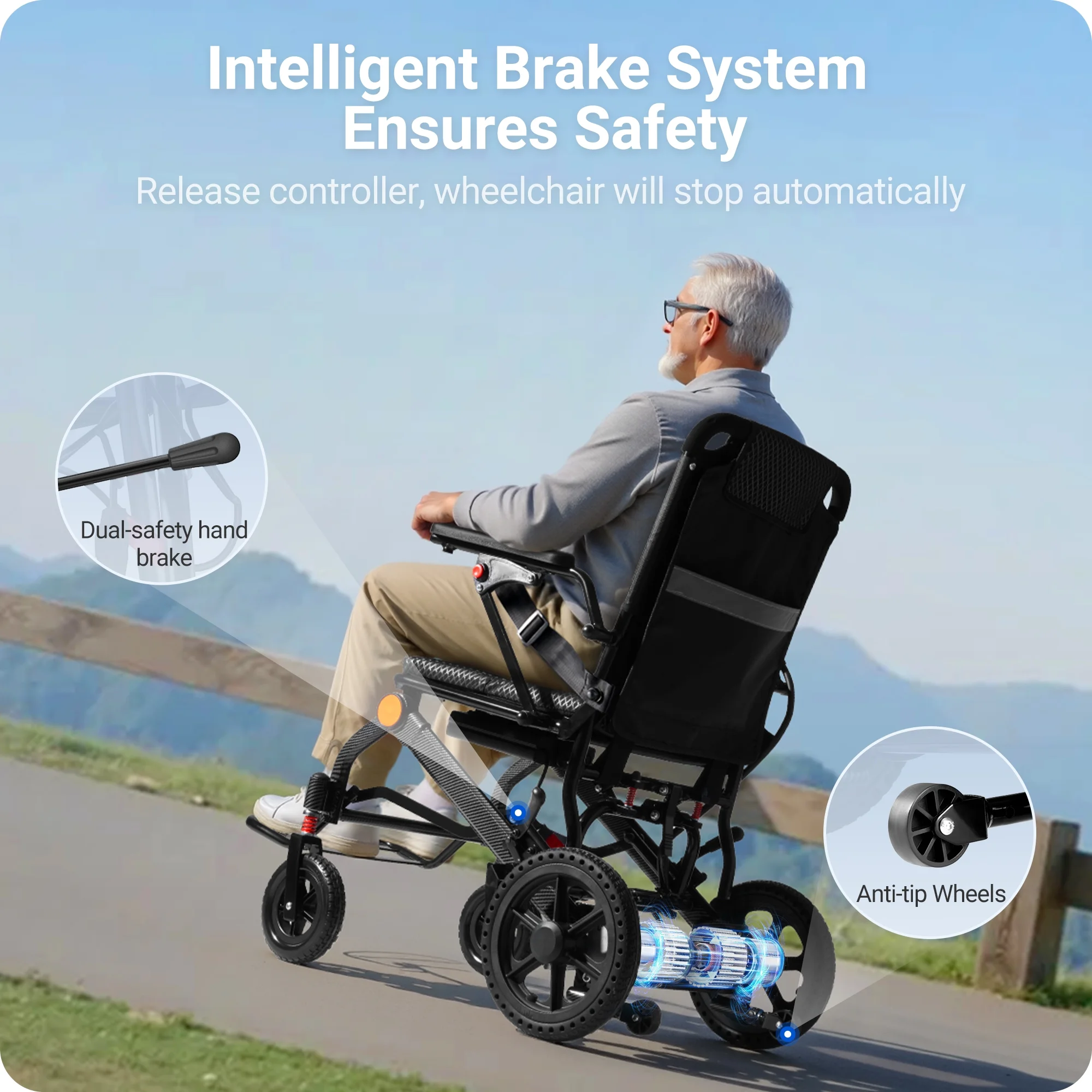 Wefree 15 Miles Lightweight Electric Wheelchairs for Seniors,Padded 17" Seat & All Terrain Wheels, LED Light, 300lb