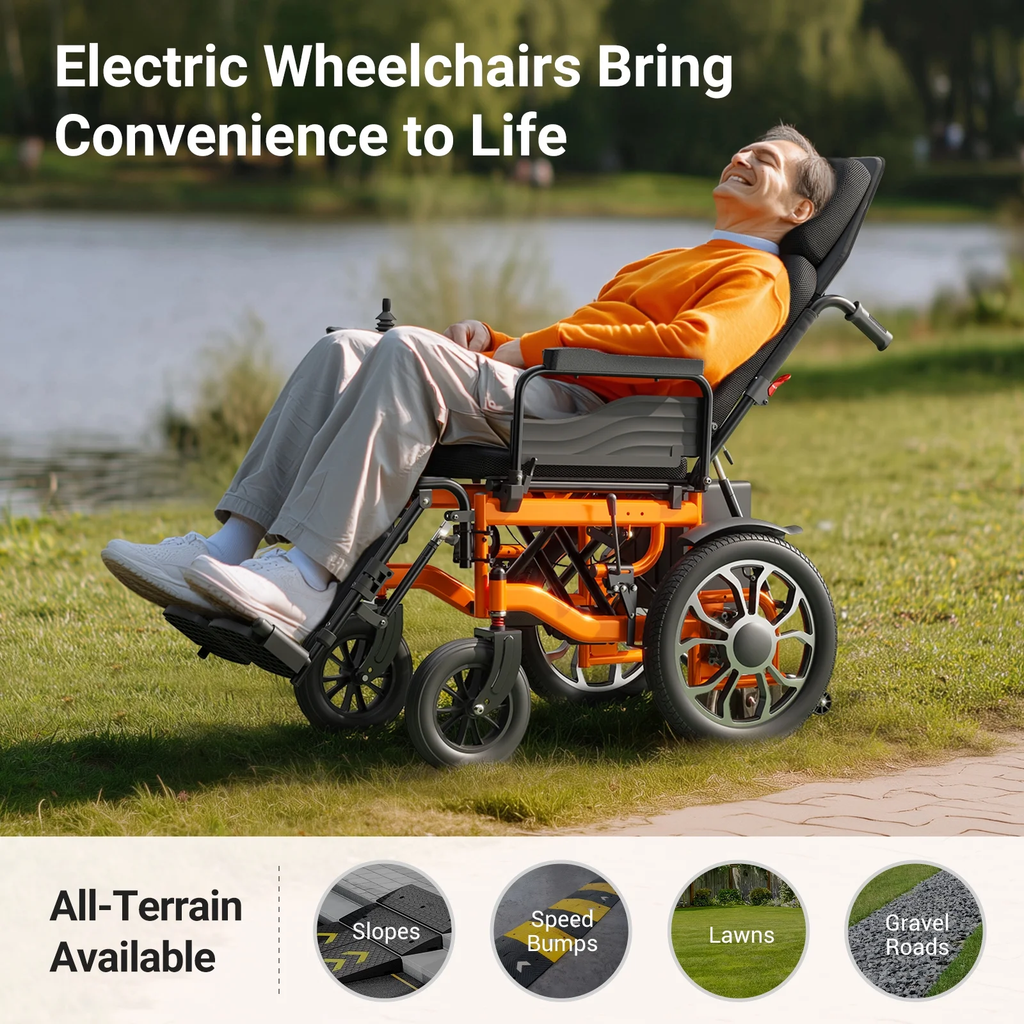 VerPal Reclining Electric Wheelchair for Adults Senior,Foldable All-Terrain Motorized Wheelchairs 25 Miles Range,265 lbs