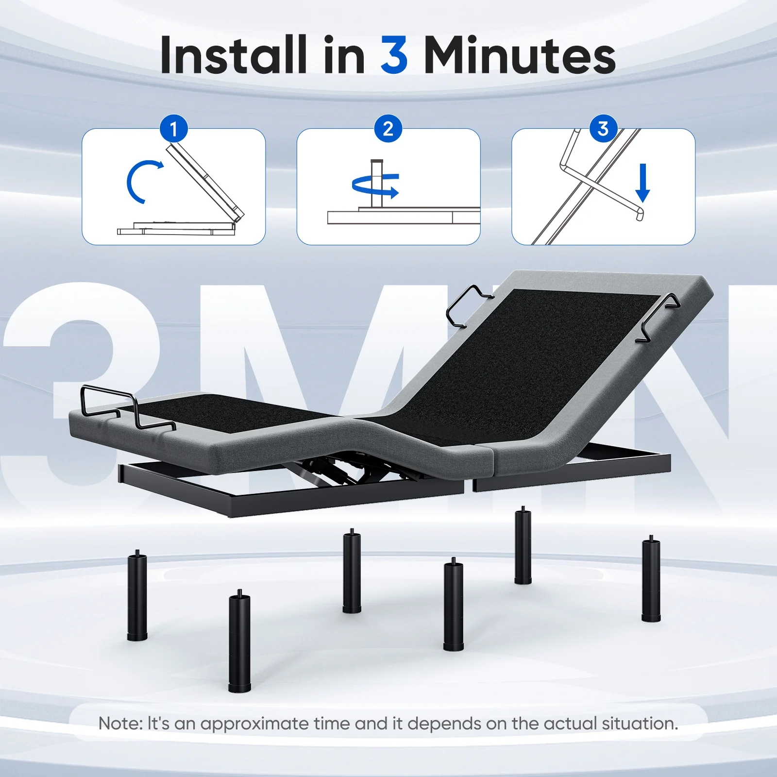 eChamp Power Adjustable Bed Frame Electric Adjustable Metal Bed Base with Dual Motors,Head and Foot Incline,Adjustable Legs,Twin XL