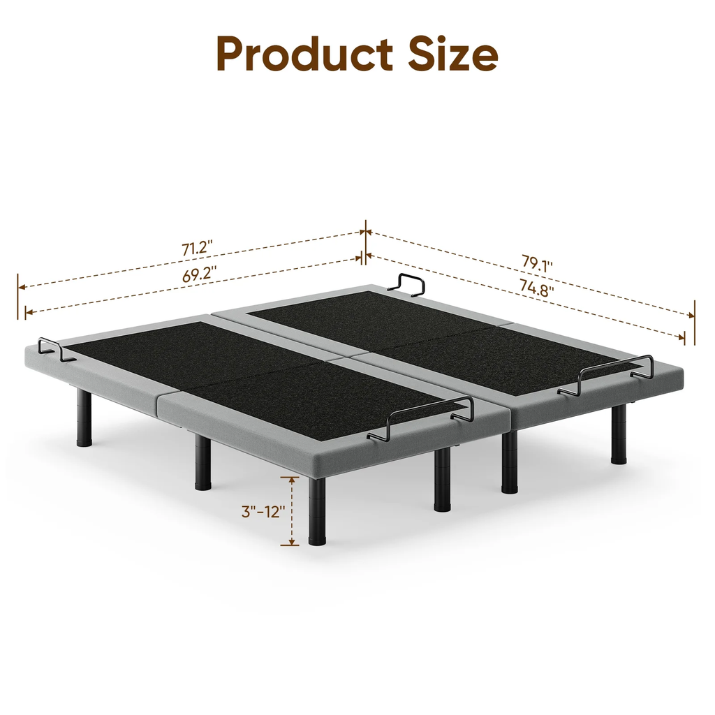 eChamp Power Adjustable Bed Frame Electric Adjustable Metal Bed Base with Dual Motors,Head and Foot Incline,Adjustable Legs,Split King