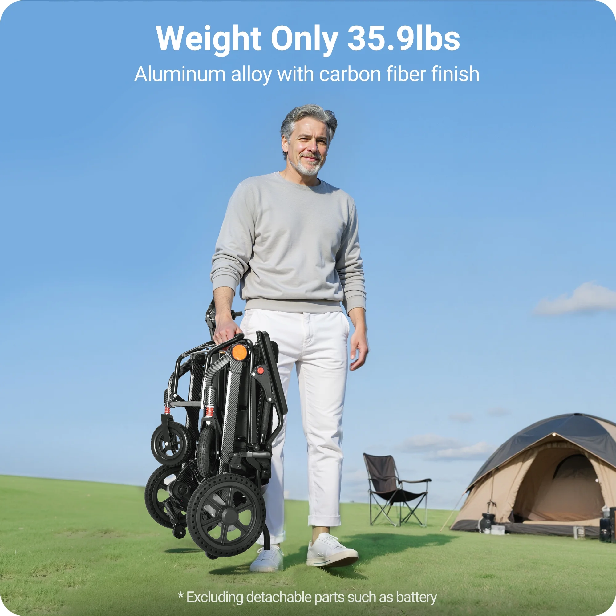 Wefree 15 Miles Lightweight Electric Wheelchairs for Seniors,Padded 17" Seat & All Terrain Wheels, LED Light, 300lb