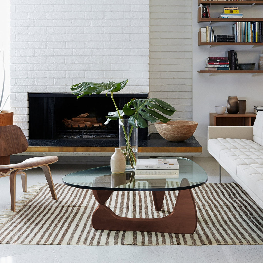 Cottinch 50" Triangle Glass Coffee Table with Wood Base for Living Room Office