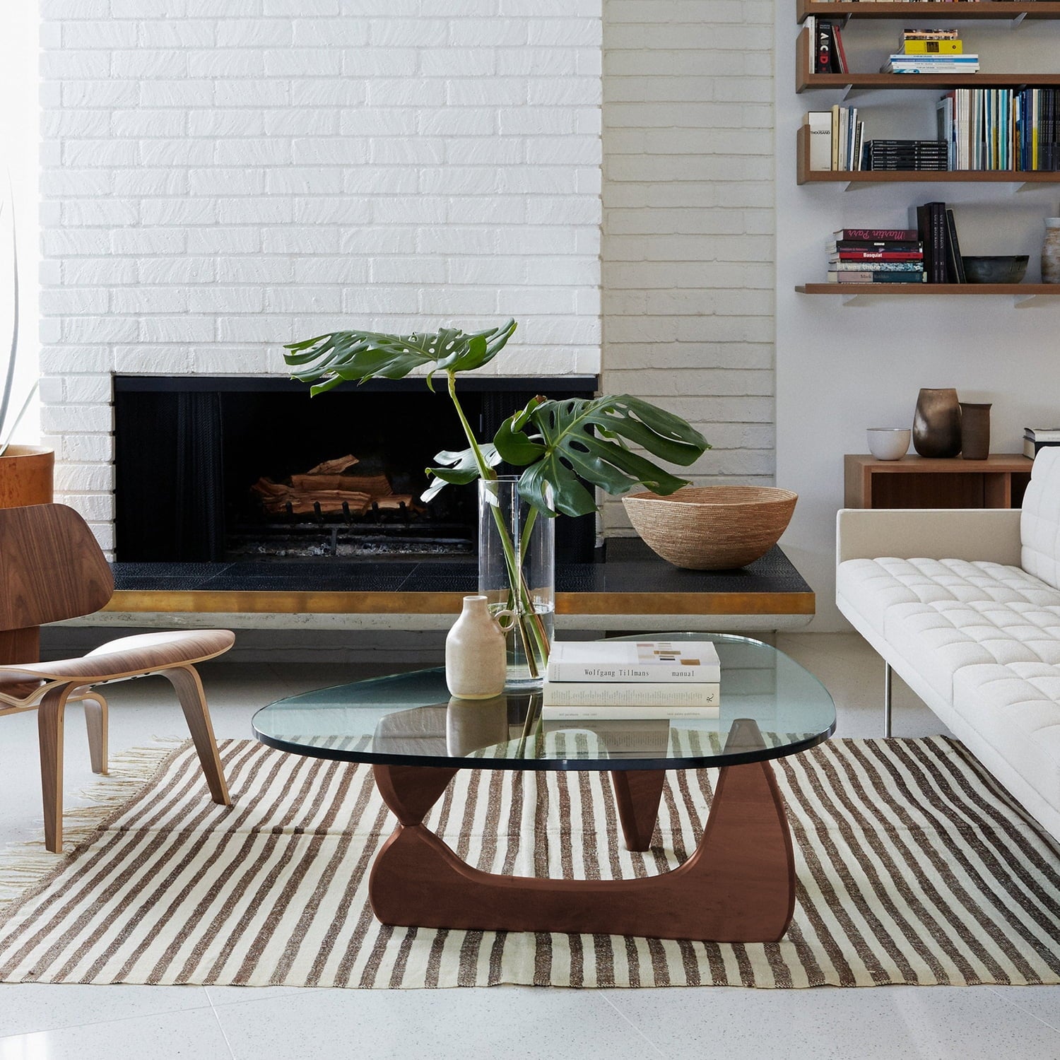 Cottinch 50" Triangle Glass Coffee Table with Wood Base for Living Room Office