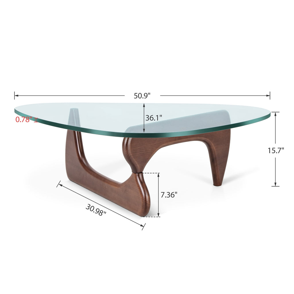 Cottinch 50" Triangle Glass Coffee Table with Wood Base for Living Room Office