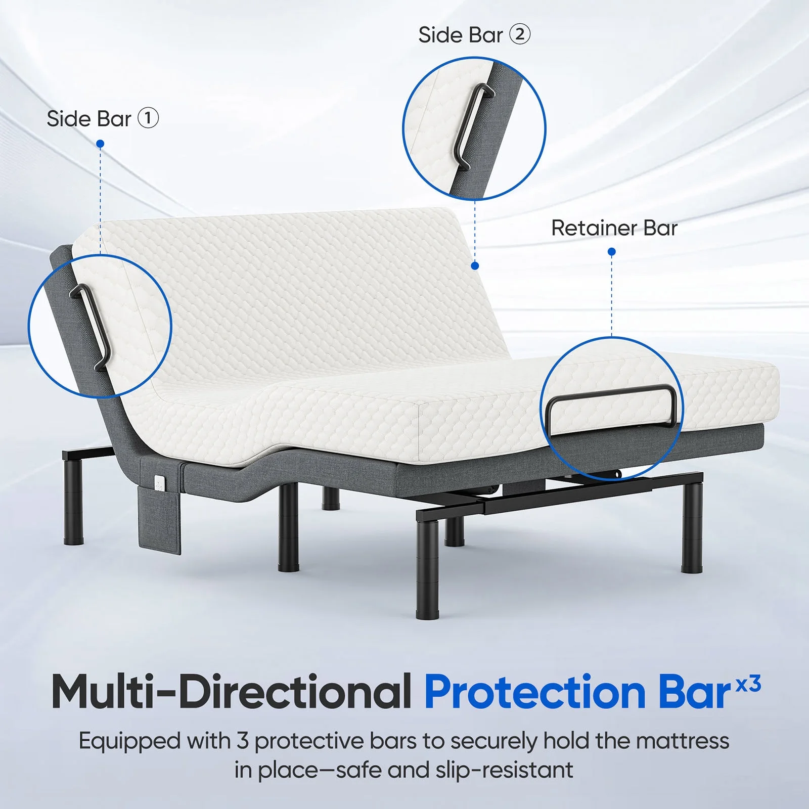 Raffle Pinker Adjustable Queen Bed Frame Electric Power Metal Bed Base,Remote Control,Head & Foot Incline,1000lb Support,Black