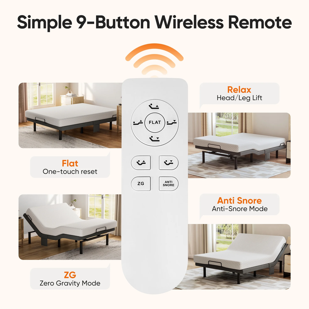 Raffle Pinker Adjustable Queen Bed Frame Electric Power Metal Bed Base,Remote Control,Head & Foot Incline,1000lb Support,Black