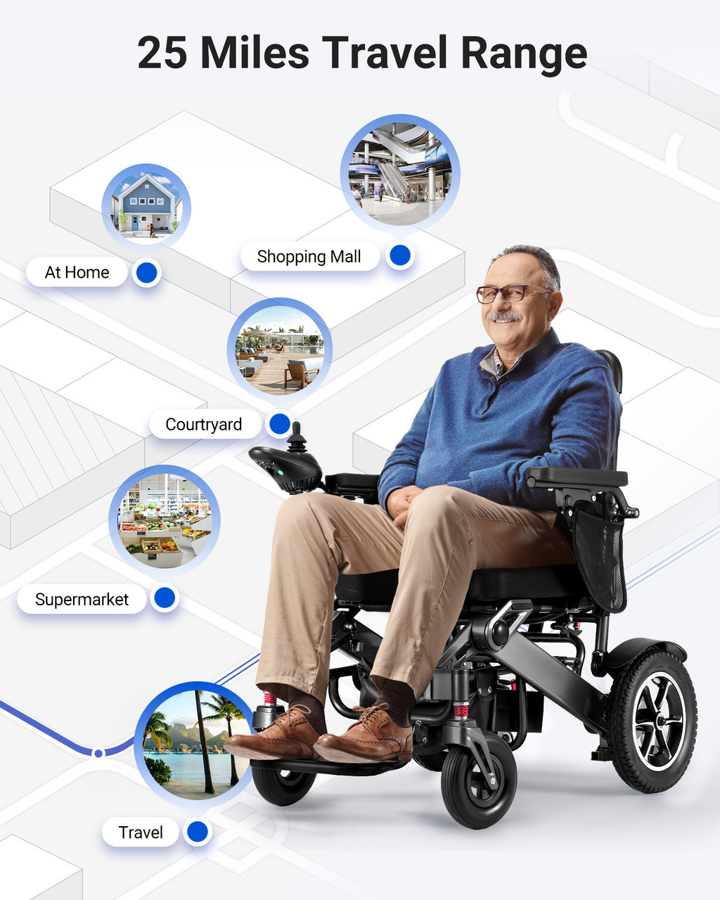 Wefree 20 Miles Electric Wheelchair for Adults Seniors,Foldable Motorized Wheelchair ,300lbs Limit
