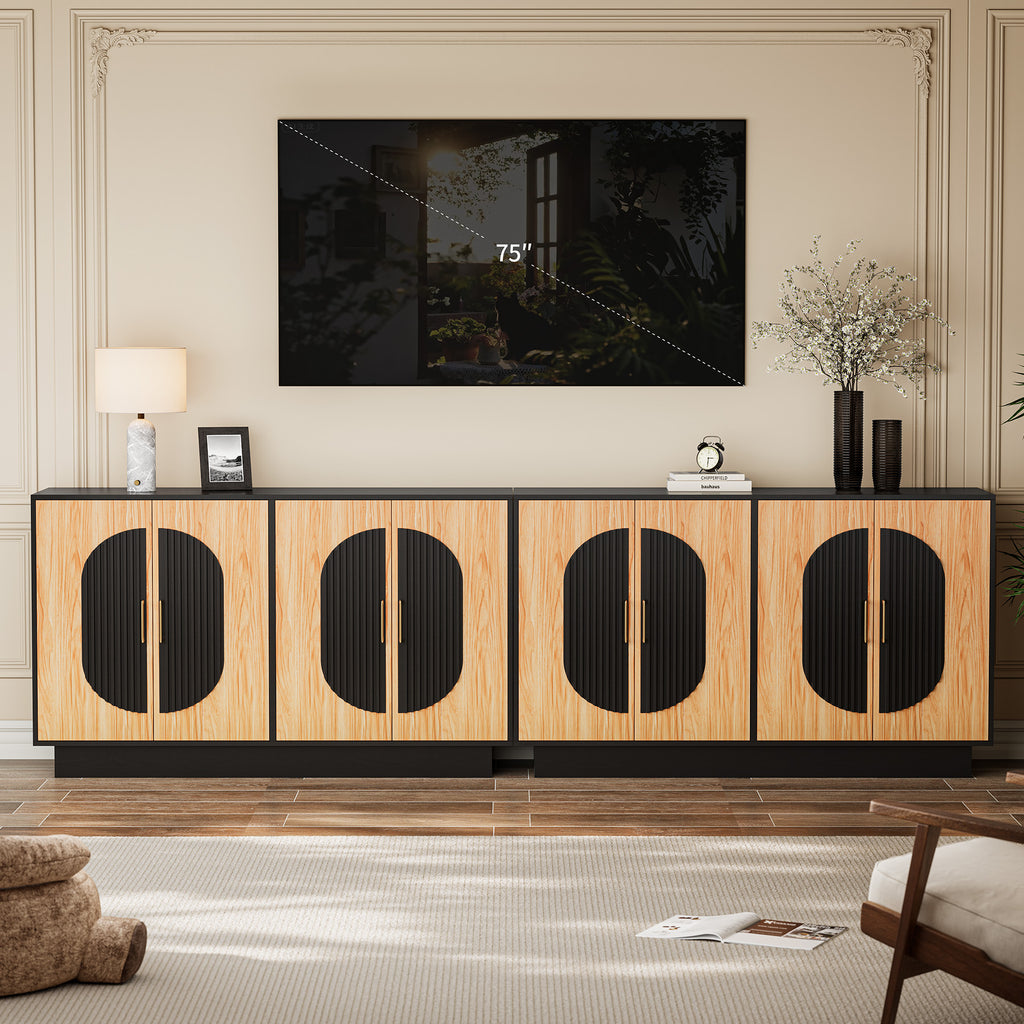 Fluted Buffet Cabinet with Storage, Large Accent Sideboard with Arch Doors & Adjustable Shelves 58" Modern Fluted Credenza Media Console Table for Living Room Kitchen Dining Room