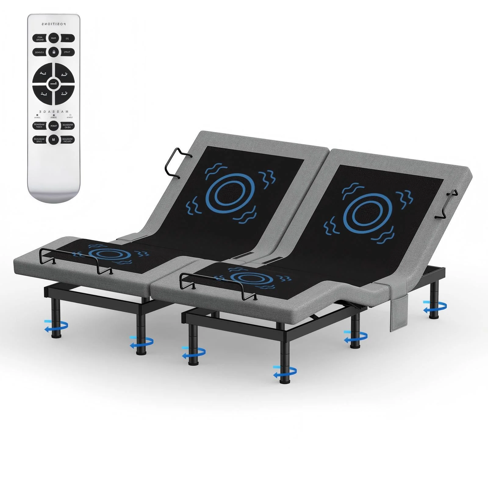 eChamp Electric Adjustable Bed Frame Base with Massage,Remote Controller,No Mattress,Split King Size