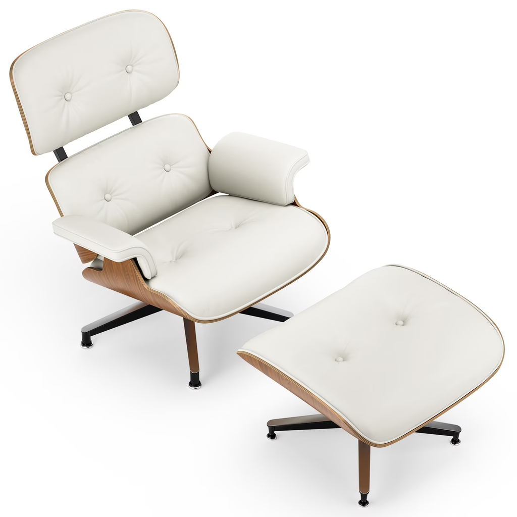 eChamp Swivel Accent Chair with Ottomans,Leather Chaise Lounge Chair and Ottoman,Single Sofa Armchair for Living Room Bedroom
