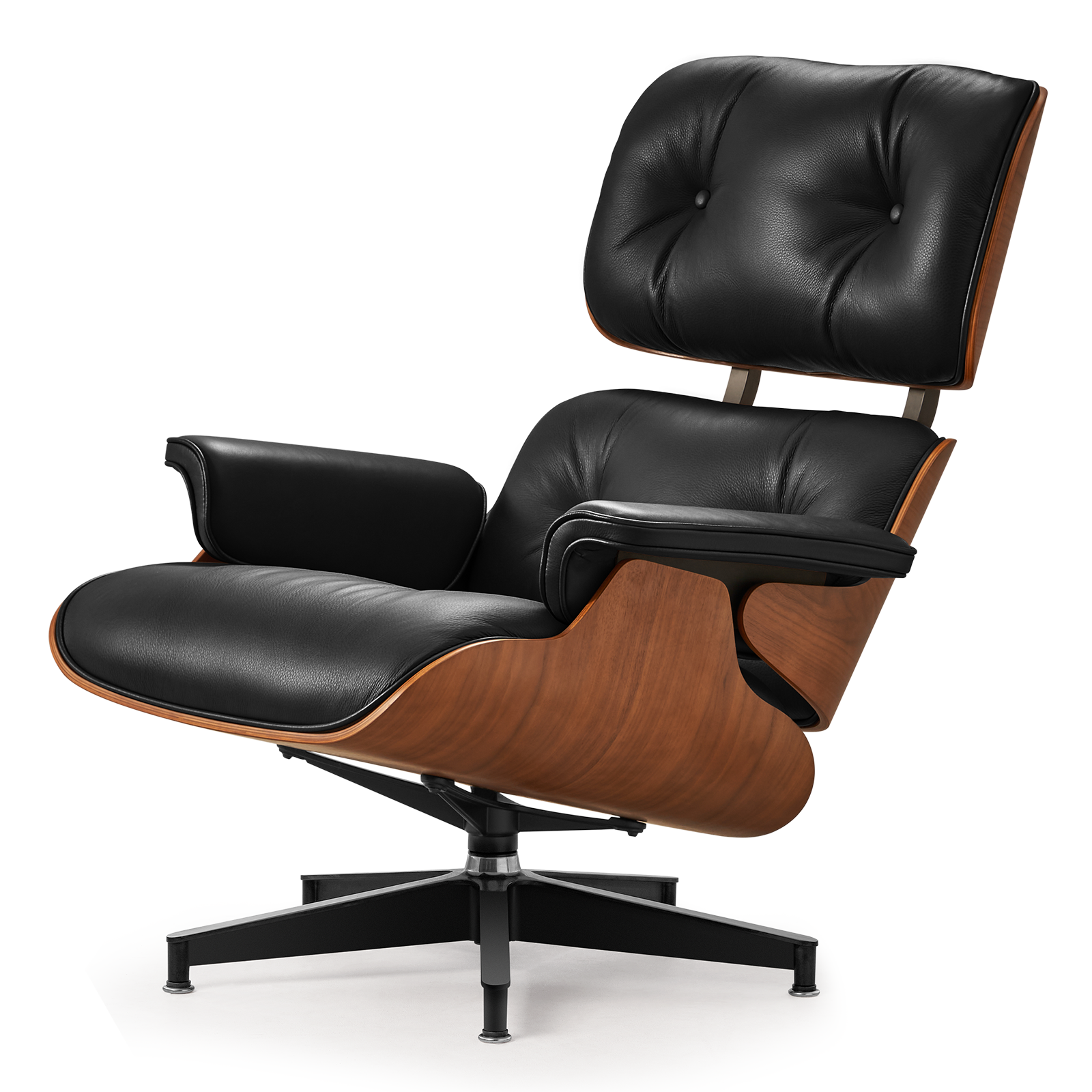 Box Leather Walnut Plywood Lounge Chair and Ottoman - Eames Replica