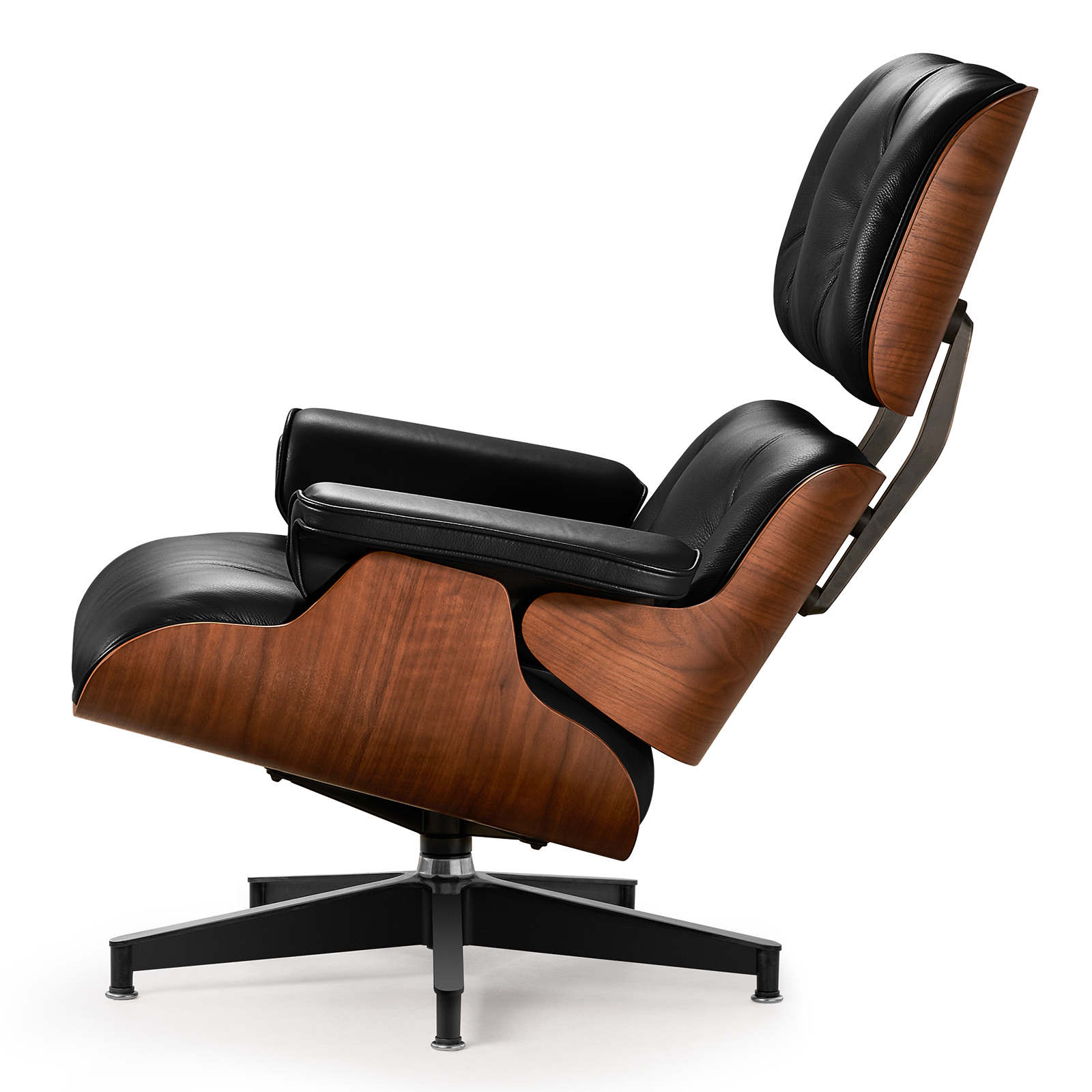 Box Leather Walnut Plywood Lounge Chair and Ottoman - Eames Replica
